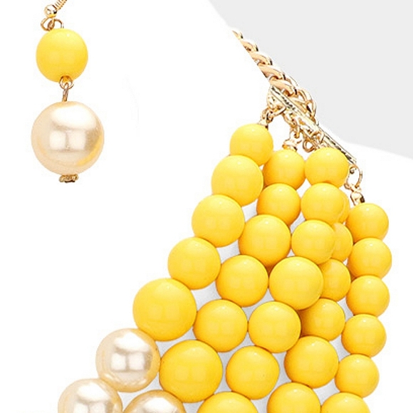 Multi Layered Mustard Yellow and Cream Pearls Necklace Set - Picture 4 of 4